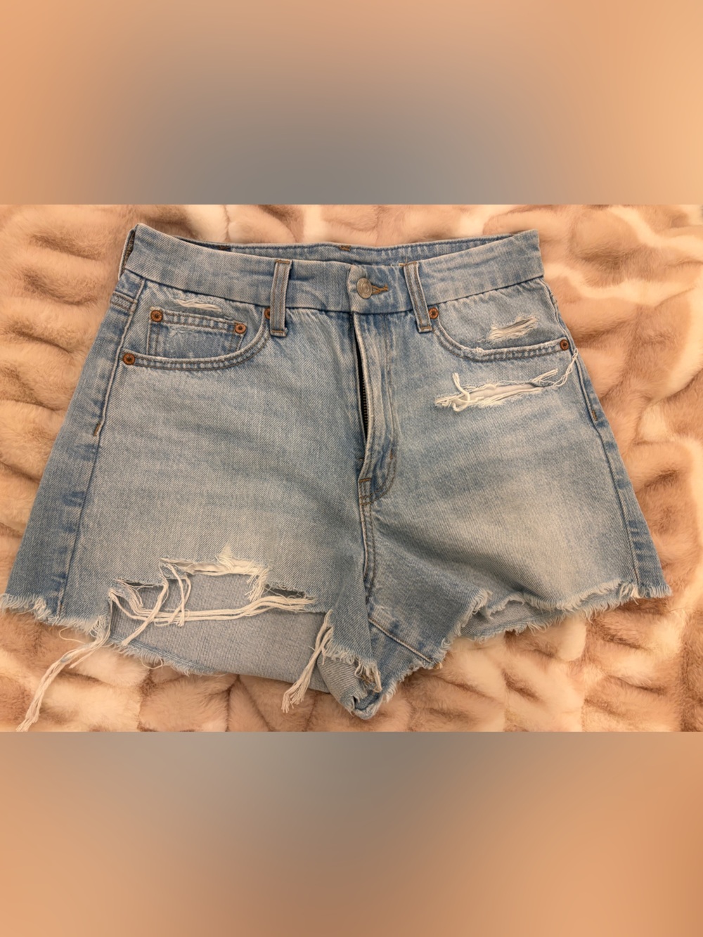 Light Blue Strigid Denim Shorts